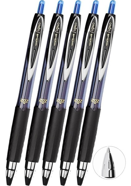 Mavi Pilot Kalem 5 Adet Uniball Signo 207 0.7 mm Roller Pilot Kalem UMN-207 Likit Mürekkepli Pilot Kalem Jel Kalem