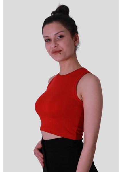 Crop Kırmızı Kadın Kolsuz T-Shirt 587-04 fiyatları