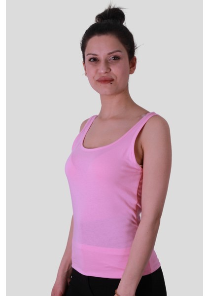 Pembe Kadın Kolsuz T-Shirt 586-04
