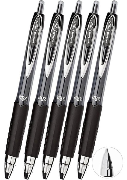 Siyah Pilot Kalem 5 Adet Uniball Signo 207 0.7 mm Roller Pilot Kalem UMN-207 Likit Mürekkepli Pilot Kalem Jel Kalem