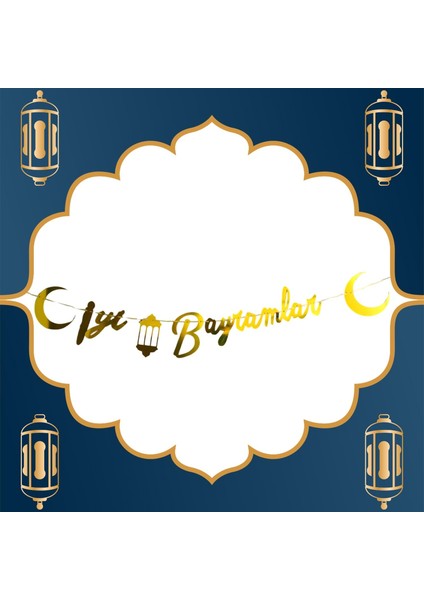 Iyi Bayramlar Yazılı Metalik Gold Ramazan Bayramı Altın Renginde Ipli Süs Yazı Banner