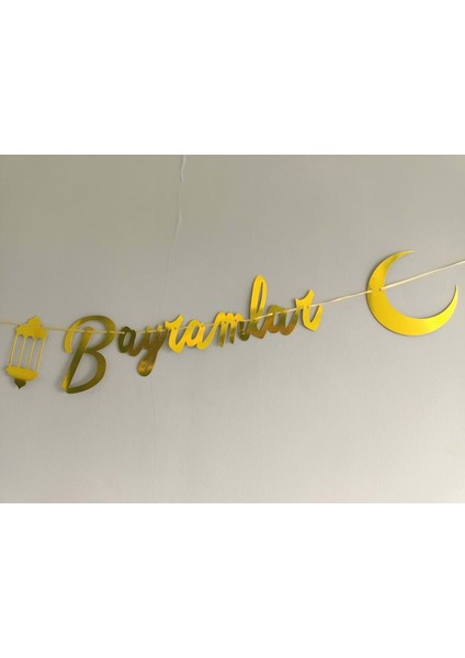 Iyi Bayramlar Yazılı Metalik Gold Ramazan Bayramı Altın Renginde Ipli Süs Yazı Banner fırsatları