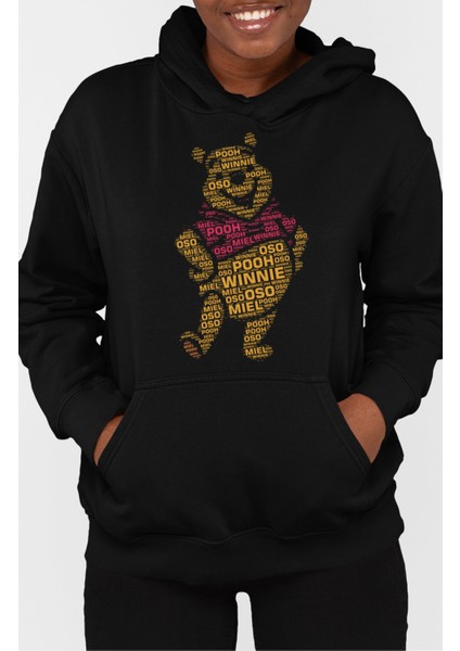 Ayı Winnie Kaligrafik Baskılı Kapüşonlu Sweatshirt