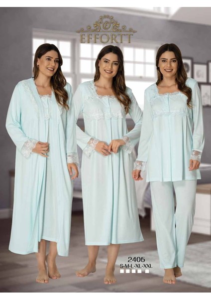 Kadın Uzun Kollu Pijama Takımı I Gecelik Sabahlık Lohusa Hamile 4'lü Set