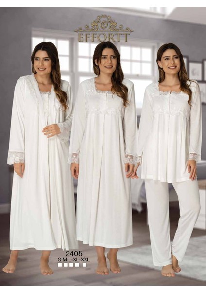 Kadın Uzun Kollu Pijama Takımı I Gecelik Sabahlık Lohusa Hamile 4'lü Set