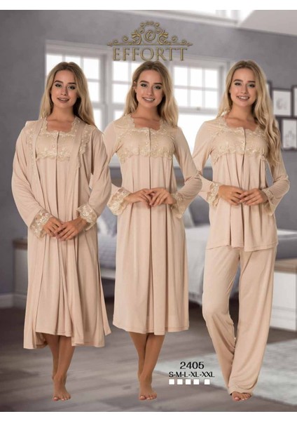 Kadın Uzun Kollu Pijama Takımı I Gecelik Sabahlık Lohusa Hamile 4'lü Set