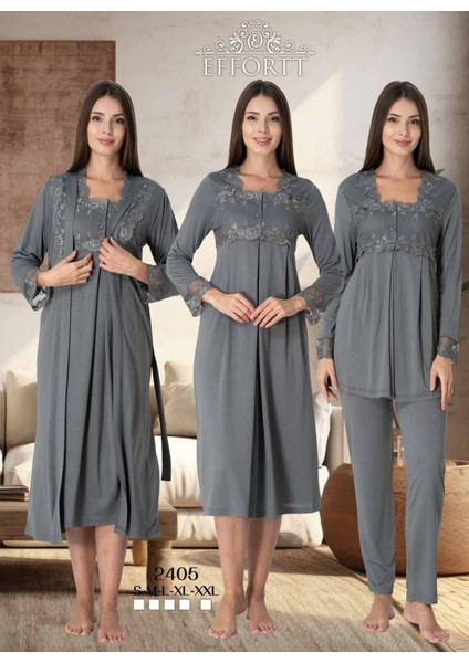 Kadın Uzun Kollu Pijama Takımı I Gecelik Sabahlık Lohusa Hamile 4'lü Set