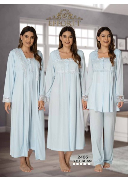 Kadın Uzun Kollu Pijama Takımı I Gecelik Sabahlık Lohusa Hamile 4'lü Set