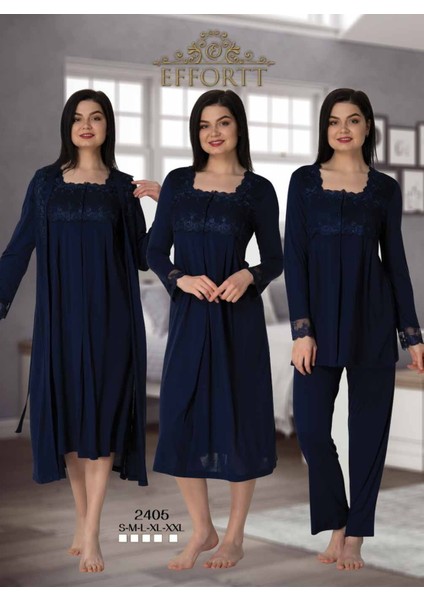 Kadın Uzun Kollu Pijama Takımı I Gecelik Sabahlık Lohusa Hamile 4'lü Set