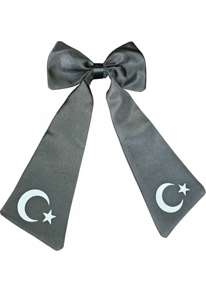 Ay Yıldızlı Fiyonklu Siyah Saç Tokası