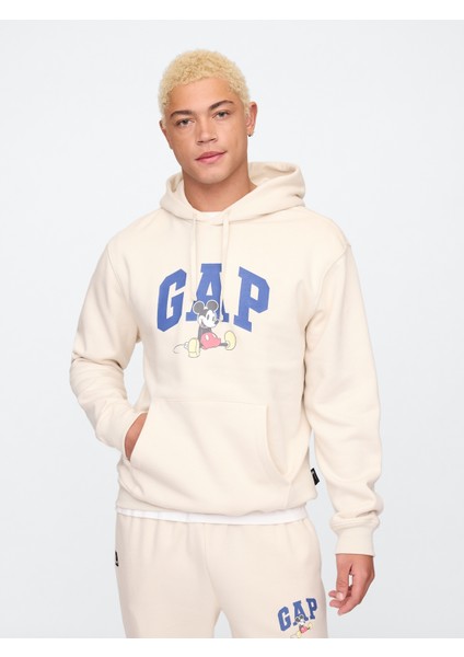Erkek Kırık Beyaz Gap Logo Disney Grafikli Fleece Sweatshirt