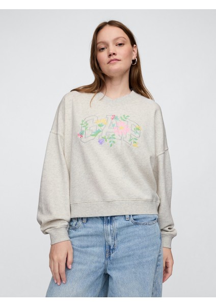 Kadın Gri Gap Logo Vintage Soft Havlu Kumaş Wedge V Yaka Sweatshirt