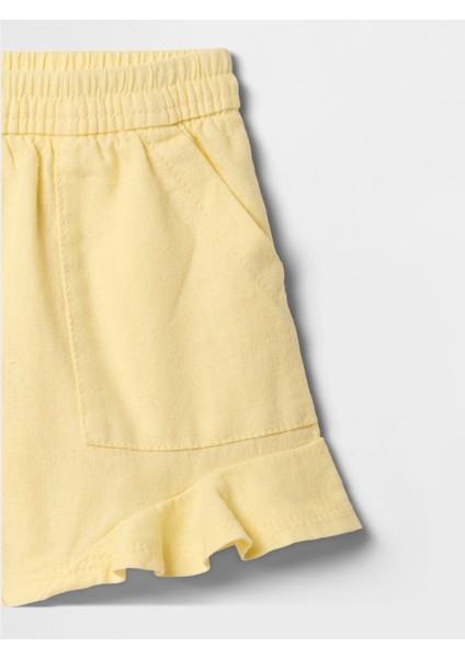 Kız Bebek Sarı Fırfırlı Pull-On Twill Şort