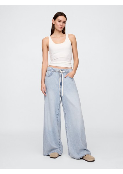 Kadın Mavi Mid Rise Superlight Pull-On Baggy Jean Pantolon
