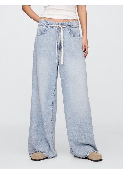 Kadın Mavi Mid Rise Superlight Pull-On Baggy Jean Pantolon