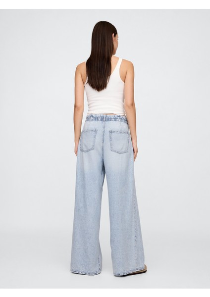 Kadın Mavi Mid Rise Superlight Pull-On Baggy Jean Pantolon