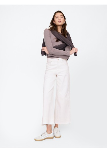 Kadın Beyaz Wide Leg Jean Pantolon