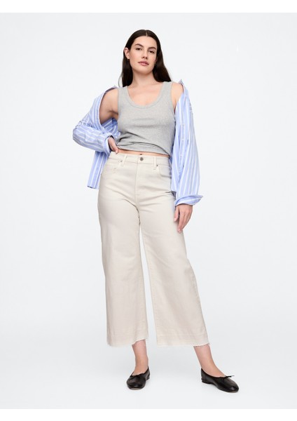 Kadın Beyaz Wide Leg Jean Pantolon fırsatları