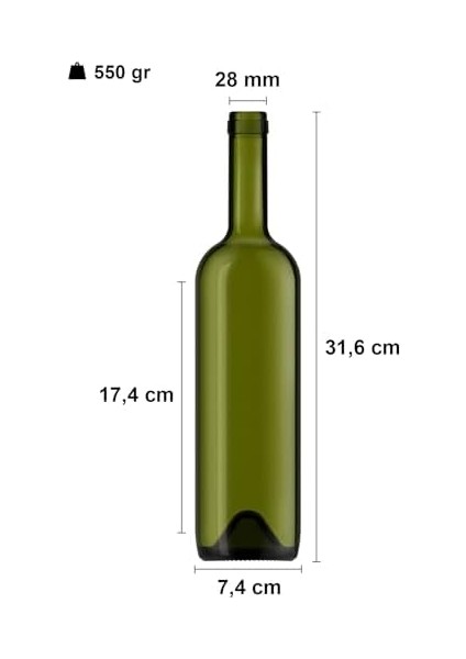 750 ml Yeşil Şarap Şişesi Sentetik Mantar Tıpalı ve Kapüşonlu Boş Çukur Cam Şişe 2 Adet