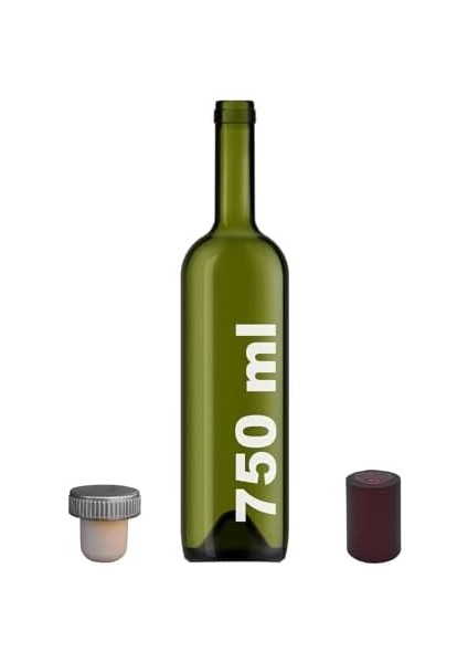 750 ml Yeşil Şarap Şişesi Sentetik Mantar Tıpalı ve Kapüşonlu Boş Çukur Cam Şişe 2 Adet