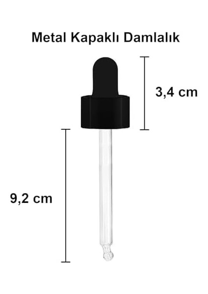 100 ml Metal Kapaklı Damlalık Dropper Şişesi Serum 100 cc Cam Şişe 6 Adet (Siyah Kapak, Şeffaf)