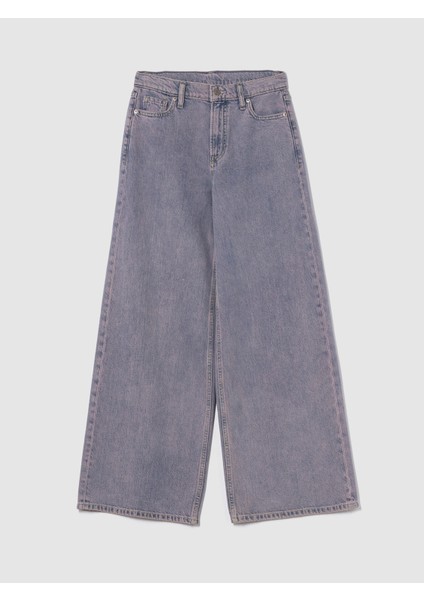 Kadın Gri Mid Rise Ultrasoft Baggy Jean Pantolon