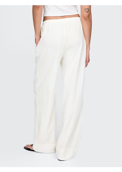 Kadın New Off Whıte Opt1 Keten Karışımlı Easy Wide Pantolon indirimleri