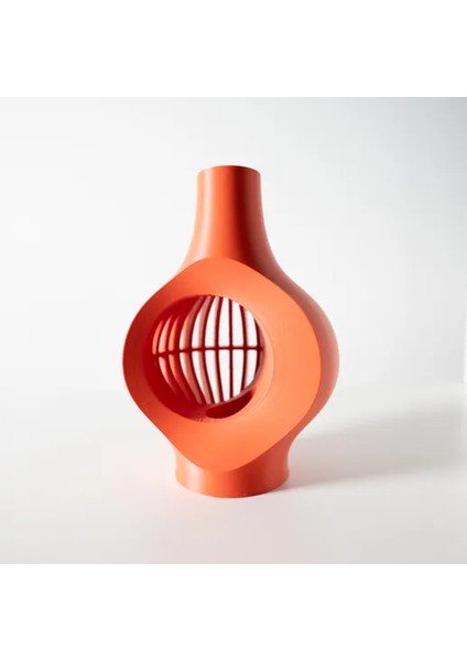 Oyuk Tasarımlı Geometrik Modern Kırmızı Vazo