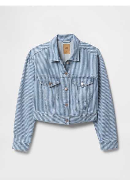 Kadın Mavi Ultrasoft Icon Denim Çizgili Crop Ceket fiyatları