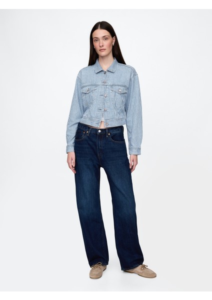 Kadın Mavi Ultrasoft Icon Denim Çizgili Crop Ceket indirimleri