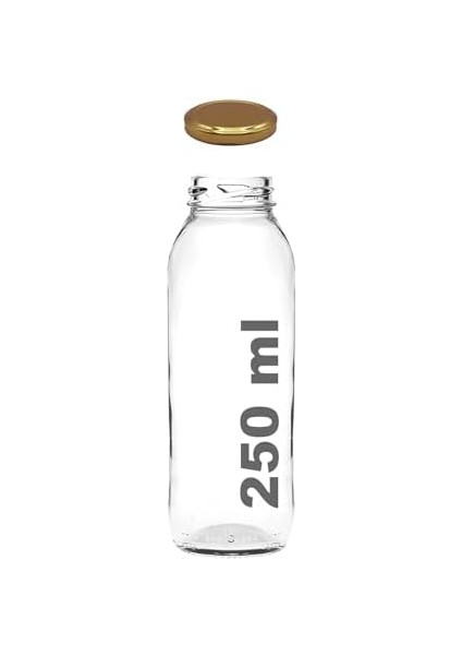 250 ml Metal Kapaklı Meyve Suyu, Meşrubat, Limonata Şişesi 250 cc Cam Şişe 6 Adet (Altın/gold)