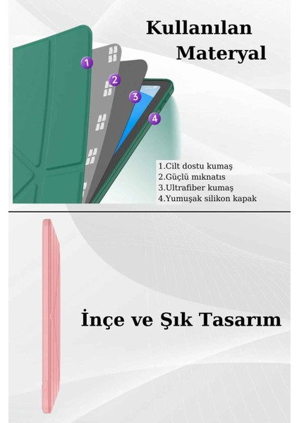 Apple iPad 11. Nesil Uyumlu 11 Inç Kalem Bölmeli Standlı Fuchsia Tri Folding Tablet Kılıfı fiyatları