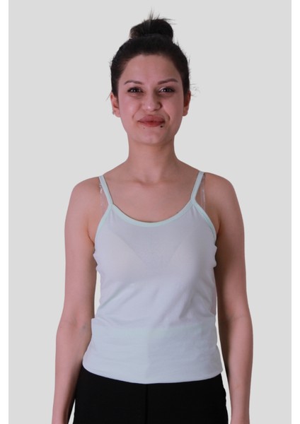 Askılı Mint Yeşili Kadın Kolsuz T-Shirt 584-04