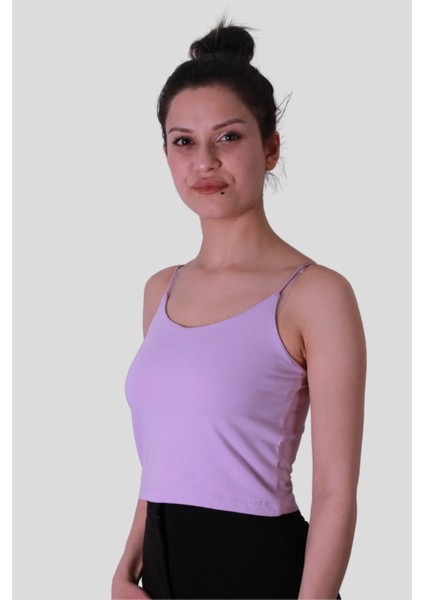 Crop Lastik Askı Lila Kadın Kolsuz T-Shirt 582-04