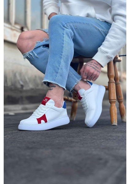 WG040 Beyaz Kırmızı Erkek Casual Ayakkabı