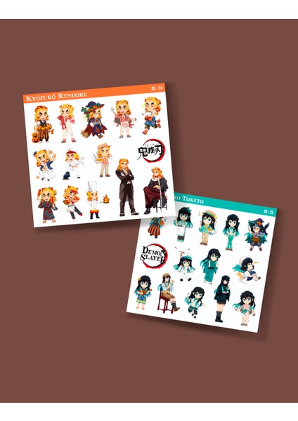 Demon Slayer-Kyōjurō Rengoku-Muichiro Tokito-Parlak Kağıt -2li Sticker Set-Telefon Süsleme fiyatları