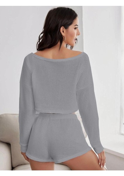 Kadın Gri Şortlu Pijama Takımı