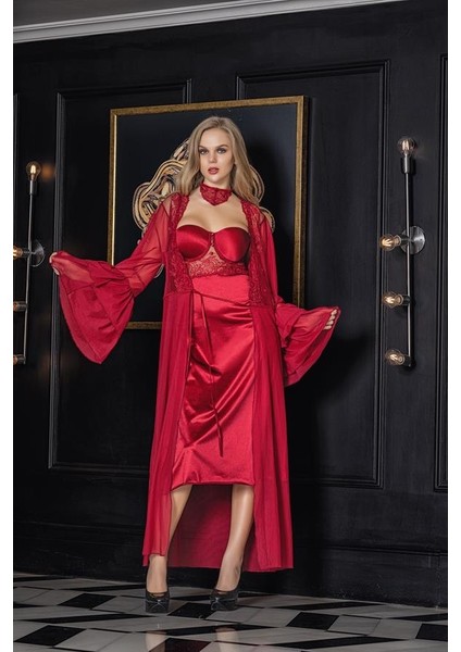 Transparan Maxi Boy Sabahlık Bordo (11650)