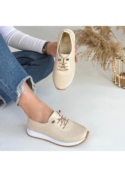 Ceylinmoda Tone Bej Cilt Bağcıklı Spor Ayakkabı