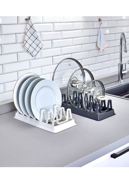2 Adet Tabak Düzenleyici Kurutmalık Dolap Içi Tencere Kapak Organizer Siyah
