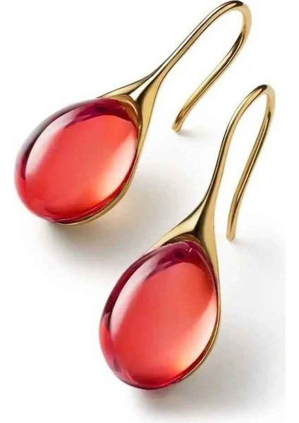 Kırmızı Renk Doğal Taş Kanca Küpe