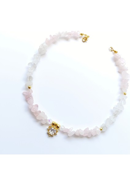 White Love Kolye | Pembe Kuvars Doğal Taş modelleri
