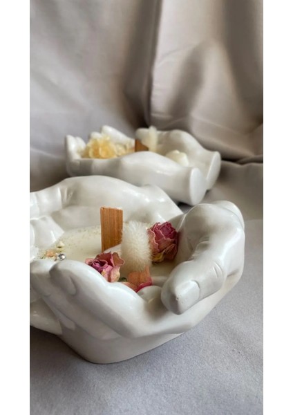 Taş Eller Mumluk Içinde Dekoratif & Doğal Soya Mum