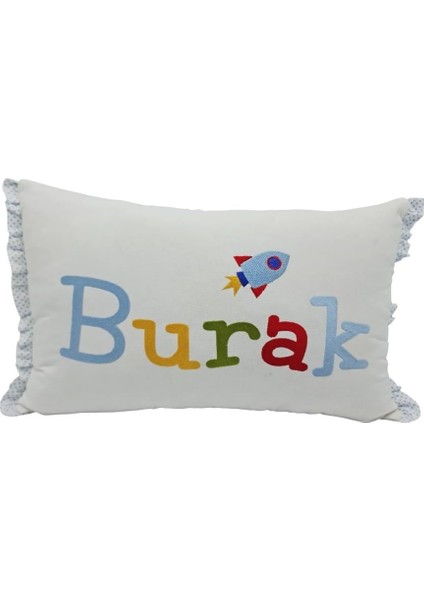 Kişiye Özel Nakışlı Roket Desenli Doğum Yastığı Beyaz 30X45 cm