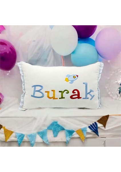 Kişiye Özel Nakışlı Roket Desenli Doğum Yastığı Beyaz 30X45 cm modelleri
