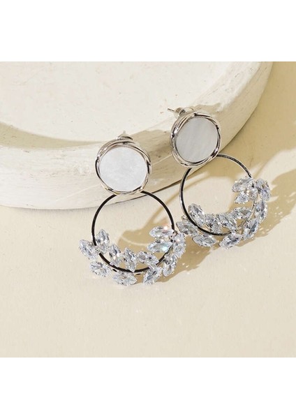Buğday Motif Taşlı Silver Halka Çelik Küpe