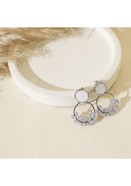 Buğday Motif Taşlı Silver Halka Çelik Küpe