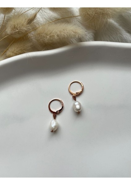 Gerçek Inci Rose Gold Halka Küpe