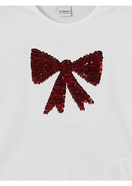 Lcw Kids Beyaz Bisiklet Yaka Çift Yönlü Payetli Kız Çocuk Tişört T T indirimleri