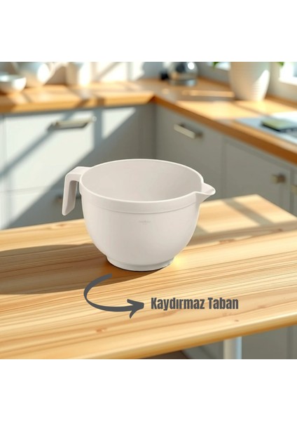 Mikser Kase, Çırpma Kabı, Kulplu Mikser Karıştırma Kabı 3 Litre Krem Mikser Kabı